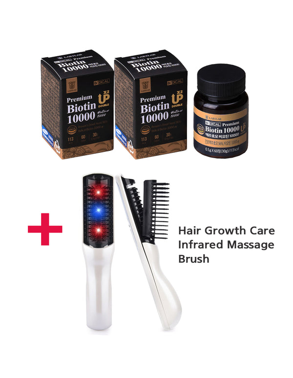 2 Boxes Biotin 10,000 + Hair Massage Brush
