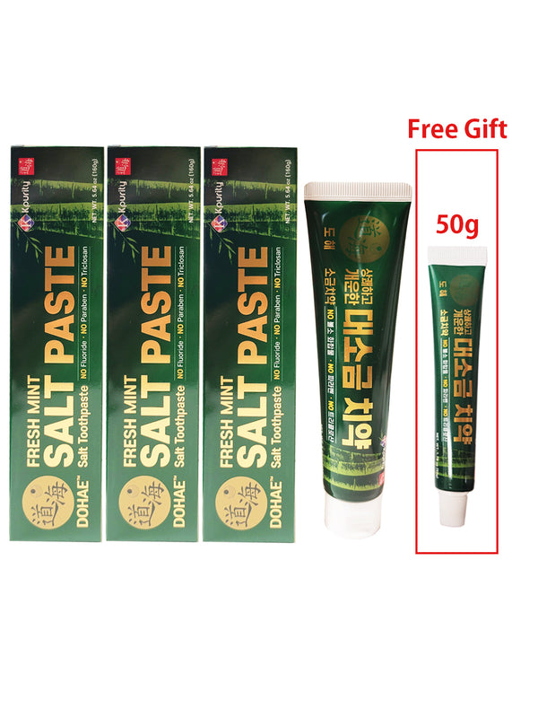 3 Pack of Fresh Mint Bamboo Salt Toothpaste (160g)/ 대소금 치약 + Free Gift (Fresh Mint Bamboo Salt Toothpaste (50g)