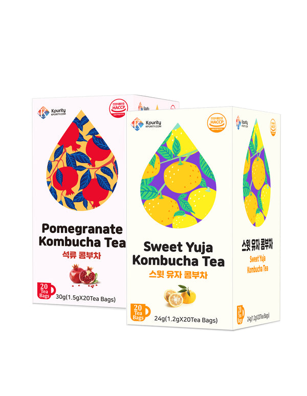 [1+1] Sweet Yuja Kombucha Tea (20 Tea Bags) + Pomegranate Kombucha Tea  (20 Tea Bags)