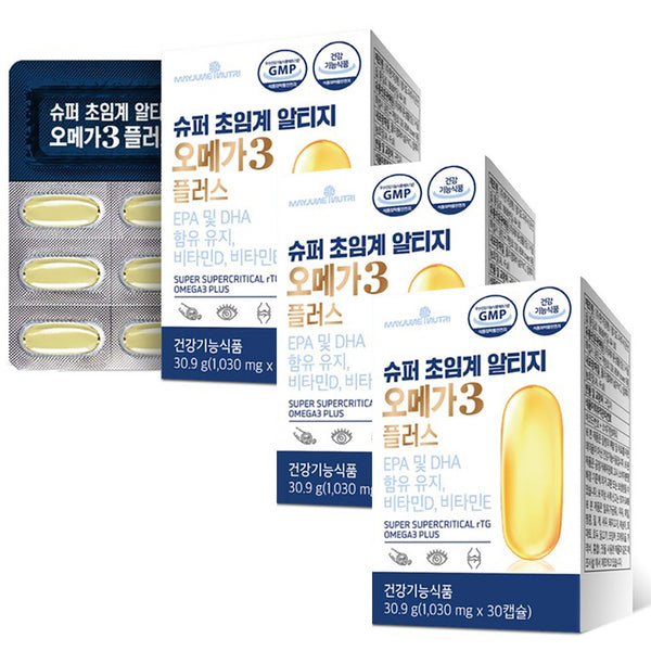 [2+1] 3박스 Omega 3, 슈퍼 초임계 알티지 rTG 오메가3 플러스 비타민D (30캡슐 /박스)