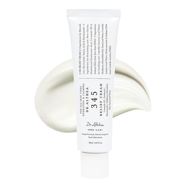 Dr. Althea 345 Relief Cream, Soothing & Blemish Care Moisturizer with Tea Tree Leaf Water and Niacinamide, Korean Vegan Skin Care, 1.69 fl oz