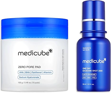 Medicube Zero Pore Care Set – Daily Toner Pads 2.0 + Exosome Shot 2,000 PPM Spicule Facial Serum