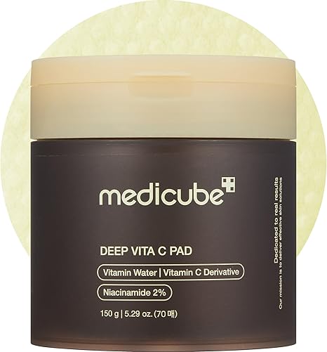 Medicube Deep Vita C Facial Toner Pads, Vitamin Hydration & Exfoliation, Radiant Skin Support, 70 Sheets